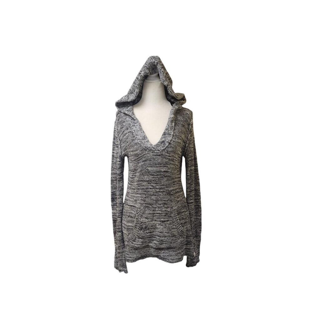 Roxy Black White Grey Knit Long Pullover Hoodie Beach Sweater Women's Large